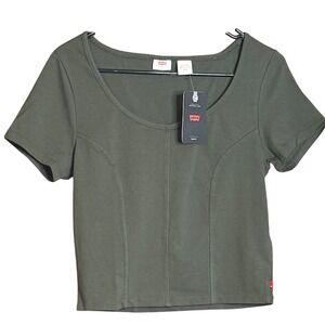 Levi's‎ Women's Olive Green Slim Fit Cropped Short Sleeve Scoop Neck Tee M NWT